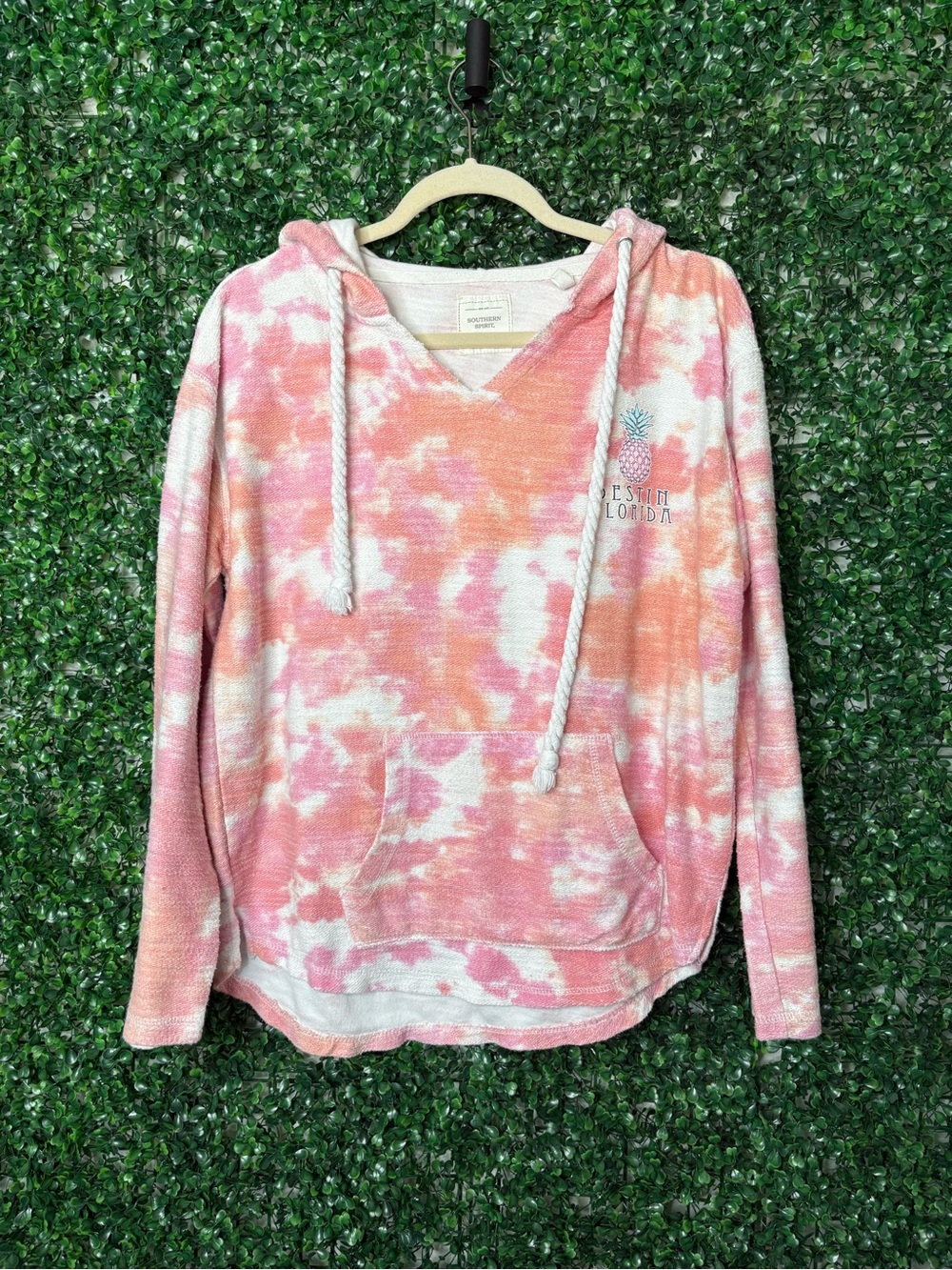 Southern Spirit Tie-Dye Pink & White Hoodie Pullover Destin Florida